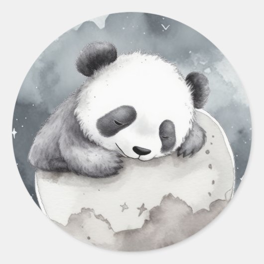 Sticker Rond Aquarelle couchée mignonne Panda bébé (Devant)