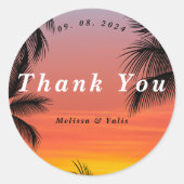 Sticker Rond Aquarelle coucher de soleil plage de palmiers merc (Devant)