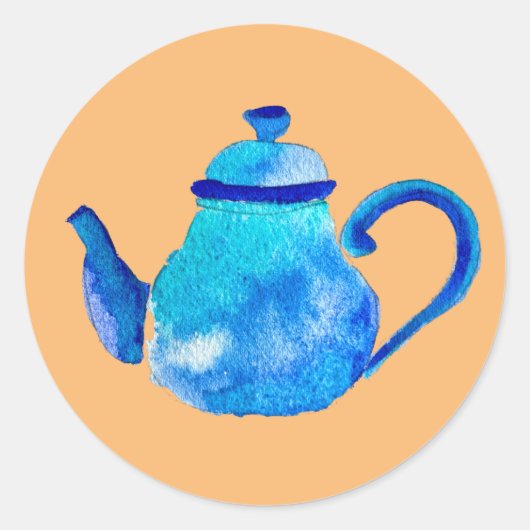 Sticker Rond Aquarelle couleur bleu teapot (Devant)