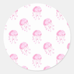 Sticker Rond aquarelle couleur rose méduse conception de plage