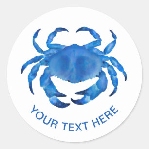 Sticker Rond Aquarelle Crabe Bleu