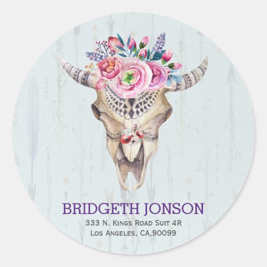 Sticker Rond Aquarelle - Crâne animal (Devant)