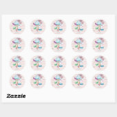 Sticker Rond Aquarelle Crème glacée, Macarons, Bandes roses (Feuille)