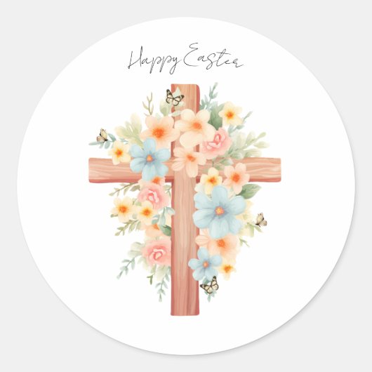 Sticker Rond Aquarelle Croix de Pâques personnalisée (Devant)