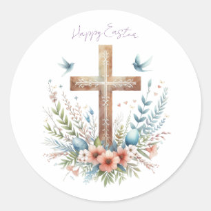 Sticker Rond Aquarelle Croix de Pâques personnalisée