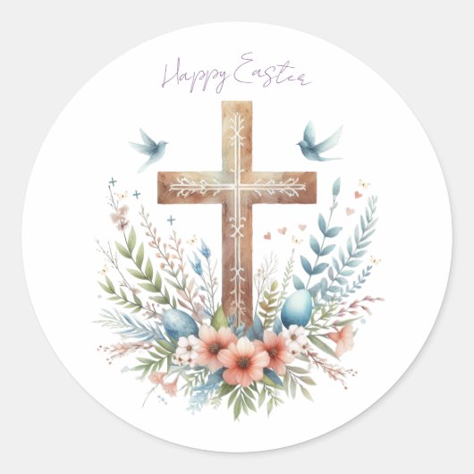 Sticker Rond Aquarelle Croix de Pâques personnalisée (Devant)