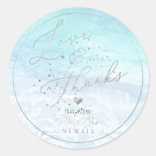 Sticker Rond Aquarelle Crystal Blue Shoreline, Merci de plage