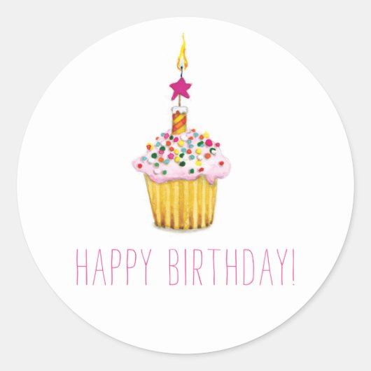 Sticker Rond Aquarelle Cupcake Joyeux anniversaire (Devant)