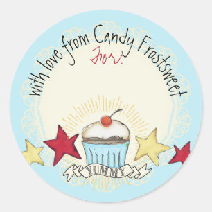 Sticker Rond aquarelle cupcake stars Noël personnalisé