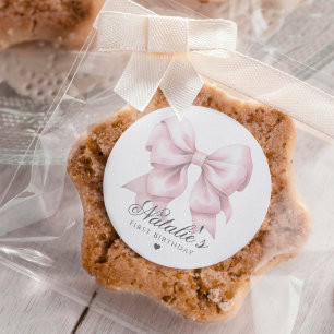 Sticker Rond Aquarelle customisée Dusty Rose Bow 1er anniversai