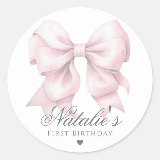 Sticker Rond Aquarelle customisée Dusty Rose Bow 1er anniversai (Devant)
