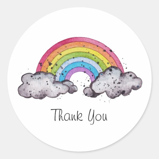 Sticker Rond Aquarelle Cute Arc-En-Ciel Et Nuages (Devant)