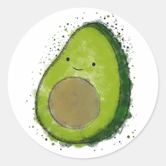 Sticker Rond Aquarelle Cute Avocado (Devant)