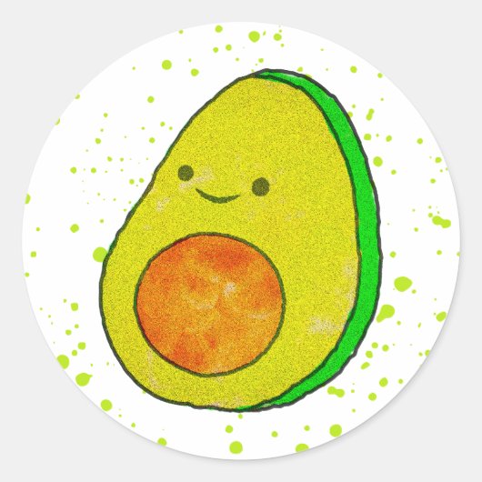 Sticker Rond Aquarelle Cute Carton Avocado (Devant)