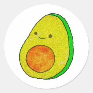 Sticker Rond Aquarelle Cute Carton Avocado
