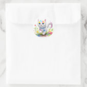 Sticker Rond Aquarelle Cute chat (Sac)
