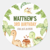 Sticker Rond Aquarelle Cute Dinosaur Vert 3e anniversaire (Devant)