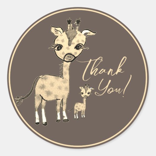 Sticker Rond Aquarelle Cute Giraffe Merci rustique (Devant)
