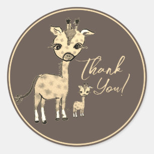 Sticker Rond Aquarelle Cute Giraffe Merci rustique
