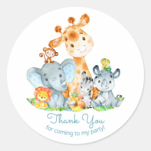 Sticker Rond Aquarelle Cute Safari Jungle Animaux Anniversaire