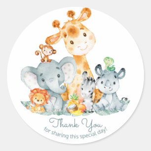 Sticker Rond Aquarelle Cute Safari Jungle Merci