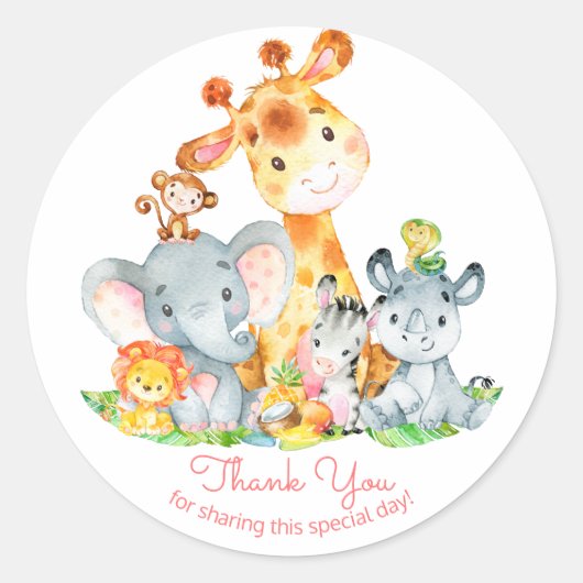 Sticker Rond Aquarelle Cute Safari Jungle Merci (Devant)
