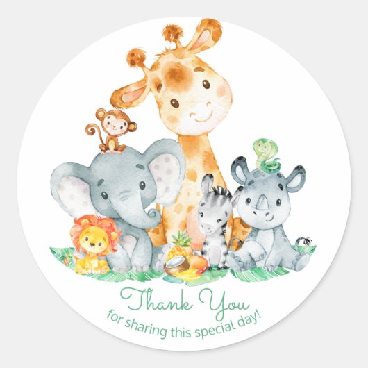 Sticker Rond Aquarelle Cute Safari Jungle Merci (Devant)