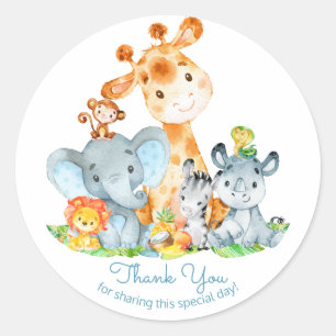 Sticker Rond Aquarelle Cute Safari Jungle Merci