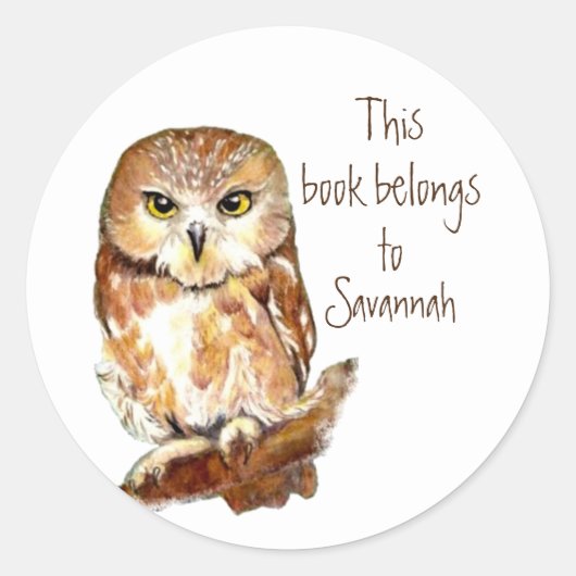Sticker Rond Aquarelle Cute Saw Whet Owet Book Plate (Devant)