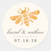 Sticker Rond Aquarelle d'abeille dorée Mariage (Devant)