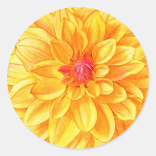 Sticker Rond Aquarelle Dahlia jaune