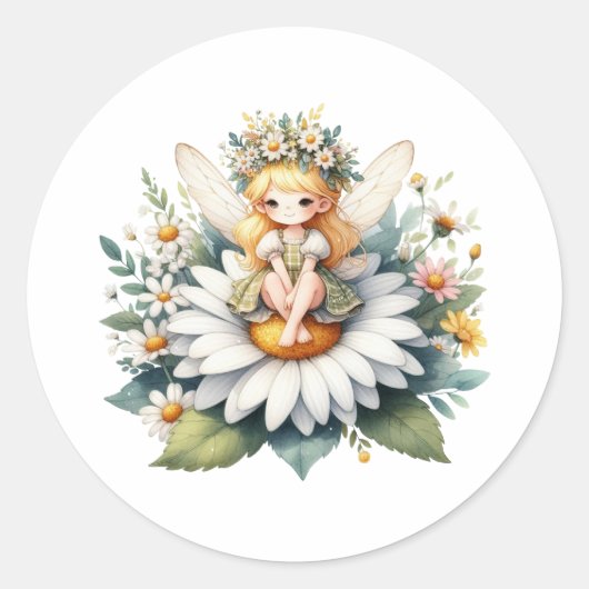 Sticker Rond Aquarelle Daisy Fairy (Devant)