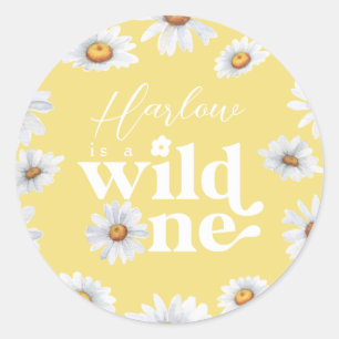 Sticker Rond Aquarelle Daisy Wild One Girl'anniversaire