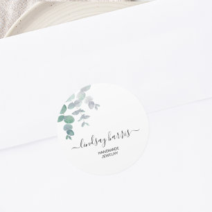 Sticker Rond Aquarelle de bijoux Eucalyptus