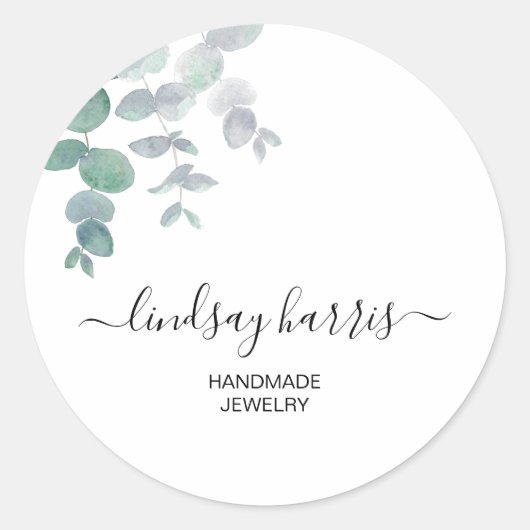 Sticker Rond Aquarelle de bijoux Eucalyptus (Devant)