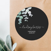 Sticker Rond Aquarelle de bijoux Eucalyptus Noir