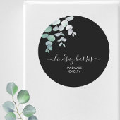 Sticker Rond Aquarelle de bijoux Eucalyptus Noir