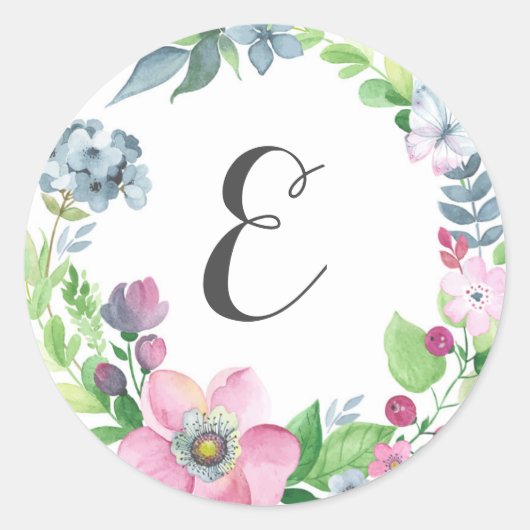 Sticker Rond Aquarelle de Boho florale et monogramme du (Devant)