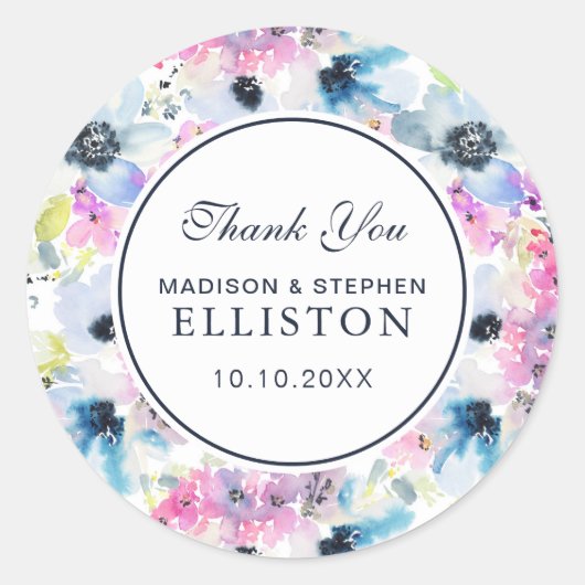 Sticker Rond Aquarelle de bouquet floral | MERCI (Devant)