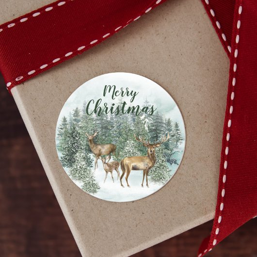 Sticker Rond Aquarelle de cerf de Noël en bois