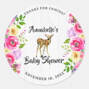 Sticker Rond Aquarelle de cerf Fawn Baby shower Floral Merci