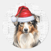 Sticker Rond Aquarelle de chien berger australien Père Noël (Devant)