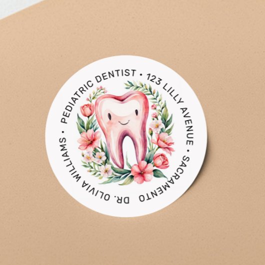 Sticker Rond Aquarelle de couleur blanche pour dentiste pédiatr
