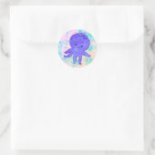 Sticker Rond Aquarelle de dessin bleu octopus (Sac)