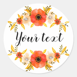 Sticker Rond Aquarelle de fille Coral Floral Wreath Texte perso
