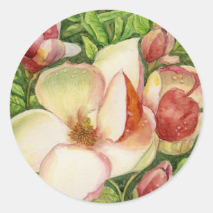 Sticker Rond Aquarelle de fleur de magnolia