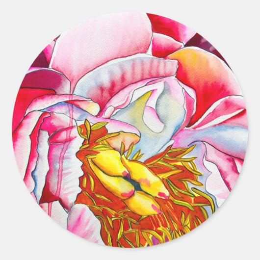 Sticker Rond Aquarelle de fleur rose (Devant)