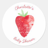 Sticker Rond Aquarelle de fraise Baby shower personnalisé (Devant)