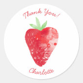 Sticker Rond Aquarelle de fraise Merci personnalisé (Devant)