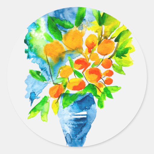 Sticker Rond Aquarelle de fruits d'art kumquat orange (Devant)